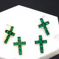 Cubic Zirconia Micro Pave Brass Earring Cross plated fashion jewelry & micro pave cubic zirconia nickel lead & cadmium free Sold By Pair