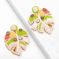 Tibetan Style Drop Earrings, with Seedbead, Leaf, plated, fashion jewelry & with rhinestone, multi-colored, nickel, lead & cadmium free, 68x54mm, Sold By Pair