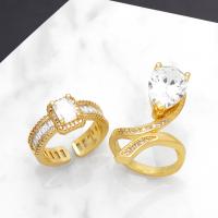 Cubic Zirconia Micro Pave Brass Ring plated fashion jewelry & micro pave cubic zirconia golden nickel lead & cadmium free Inner Approx 17mm Sold By PC