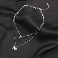 Zinklegierung Schmuck Halskette, Schmetterling, Modeschmuck & für Frau & mit Strass, keine, frei von Nickel, Blei & Kadmium, verkauft von PC