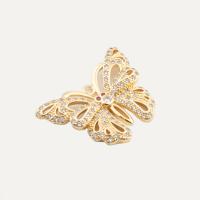 Cubic Zirconia Micro Pave Brass Pendant, Butterfly, high quality plated, DIY & micro pave cubic zirconia, gold, 25x32.50x4mm, Hole:Approx 2mm, Sold By PC