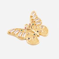 Cubic Zirconia Micro Pave Brass Pendant, Butterfly, high quality plated, DIY & micro pave cubic zirconia, gold, 24x31x3mm, Hole:Approx 2mm, Sold By PC