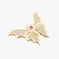 Cubic Zirconia Micro Pave Brass Pendant, Butterfly, high quality plated, DIY & micro pave cubic zirconia, gold, 24x32x2mm, Hole:Approx 1.5mm, Sold By PC