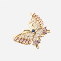 Cubic Zirconia Micro Pave Brass Connector, Butterfly, high quality plated, DIY & micro pave cubic zirconia, gold, 23x29x3mm, Hole:Approx 1.5mm, Sold By PC