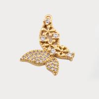 Cubic Zirconia Micro Pave Brass Pendant, Butterfly, high quality plated, DIY & different styles for choice & micro pave cubic zirconia, gold, 19x21x2.50mm, Hole:Approx 1.5mm, Sold By PC