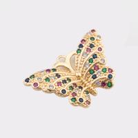 Cubic Zirconia Micro Pave Brass Pendant, Butterfly, high quality plated, DIY & micro pave cubic zirconia, gold, 18x28x4mm, Hole:Approx 2mm, Sold By PC