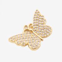 Cubic Zirconia Micro Pave Brass Pendant, Butterfly, high quality plated, DIY & micro pave cubic zirconia, gold, 14x22x3mm, Hole:Approx 1.5mm, Sold By PC