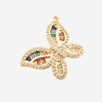 Cubic Zirconia Micro Pave Brass Pendant, Butterfly, high quality plated, DIY & micro pave cubic zirconia, gold, 20x27x4mm, Hole:Approx 1.5mm, Sold By PC