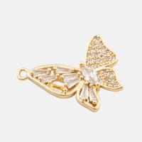 Cubic Zirconia Micro Pave Brass Pendant, Butterfly, high quality plated, DIY & micro pave cubic zirconia, gold, 21x23x4mm, Hole:Approx 2mm, Sold By PC