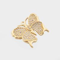 Cubic Zirconia Micro Pave Brass Pendant, Butterfly, high quality plated, DIY & micro pave cubic zirconia, gold, 24x23.50x3.50mm, Hole:Approx 1.5mm, Sold By PC