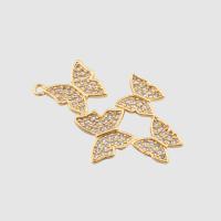 Cubic Zirconia Micro Pave Brass Pendant, Butterfly, high quality plated, DIY & micro pave cubic zirconia, gold, 33x21x2mm, Hole:Approx 1.5mm, Sold By PC