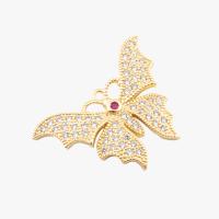 Cubic Zirconia Micro Pave Brass Pendant, Butterfly, high quality plated, DIY & micro pave cubic zirconia, gold, 25x33x4mm, Hole:Approx 2mm, Sold By PC