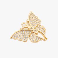Cubic Zirconia Micro Pave Brass Pendant, Butterfly, high quality plated, DIY & micro pave cubic zirconia, gold, 19x23.50x3mm, Hole:Approx 2mm, Sold By PC