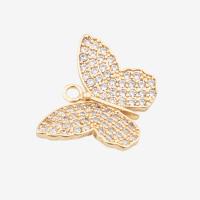 Cubic Zirconia Micro Pave Brass Pendant, Butterfly, high quality plated, DIY & micro pave cubic zirconia, gold, 16x23x4mm, Hole:Approx 2.5mm, Sold By PC