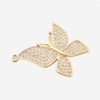Cubic Zirconia Micro Pave Brass Pendant, Butterfly, high quality plated, DIY & micro pave cubic zirconia, gold, 22x21x2.50mm, Hole:Approx 2mm, Sold By PC