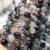Prirodni kvarc nakit Beads, Crni Rutilirani kvarc, Nuggetsi, uglađen, narodnoj stilu & možete DIY, beads length  10-12mm, Prodano Per Približno 38-40 cm Strand