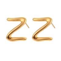 Boucle d'oreille de gaujon en acier inoxydable, Acier inoxydable 304, Lettre Z, bijoux de mode & pour femme, doré, 17mm, Vendu par paire