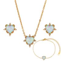 Rhinestone Stainless Steel Jewelry Set, 304 Stainless Steel, with Opal, with 5cm extender chain, Vacuum Ion Plating, fashion jewelry & for woman & with rhinestone, more colors for choice, Length:Approx 40 cm, Approx 18 cm, Sold By PC