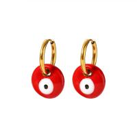 Evil Eye Earrings, 304 Stainless Steel, with Resin, Vacuum Ion Plating, fashion jewelry & for woman, red, 16x2mm,15mm, Sold By Pair