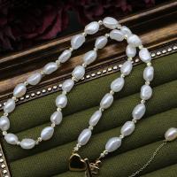 Freshwater Pearl Brass Chain Necklace, Pérolas de água doce, with cobre, with 8cm extender chain, joias de moda & para mulher, branco, 6-7mm, comprimento Aprox 42 cm, vendido por PC