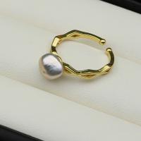 Freshwater Pearl Finger Ring, with Brass, high quality plated, fashion jewelry & for woman, white, Sold By PC