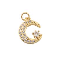 Cubic Zirconia Micro Pave Brass Pendant, Moon and Star, gold color plated, fashion jewelry & DIY & micro pave cubic zirconia, golden, 20x18x3mm, Hole:Approx 2mm, Sold By PC