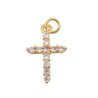 Cubic Zirconia Micro Pave Brass Pendant, Cross, gold color plated, fashion jewelry & DIY & micro pave cubic zirconia, golden, 23x13x2.50mm, Hole:Approx 1.5mm, Sold By PC