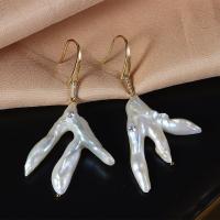Freshwater Pearl Earrings, gold color plated, fashion jewelry & for woman & with rhinestone, white, 25-30x50-60mm, Sold By Pair