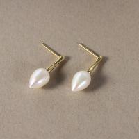 Freshwater Pearl Earrings, gold color plated, fashion jewelry & for woman, white, 7x25mm, Sold By Pair