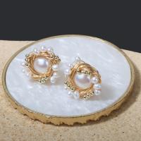 Freshwater Pearl Earrings gold color plated fashion jewelry & for woman white 20mm Sold By Pair