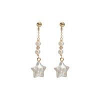 Freshwater Pearl Earrings with Quartz & Brass Star 18K gold plated fashion jewelry & for woman white Sold By Pair