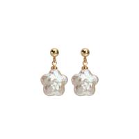 Freshwater Pearl Earrings, with Brass, Flower, 18K gold plated, fashion jewelry & for woman, white, 12.40x21.30mm, Sold By Pair