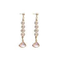 Freshwater Pearl Earrings with Cubic Zirconia & Brass Fan 18K gold plated fashion jewelry & for woman mixed colors Sold By Pair