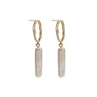 Freshwater Pearl Earrings, with Brass, 18K gold plated, fashion jewelry & for woman, white, 6.50x45mm, Sold By Pair