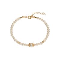 Bracelet en perles de culture d'eau douce, perle d'eau douce cultivée, avec laiton, avec 2cm chaînes de rallonge, Plaqué or 18K, bijoux de mode & pour femme, blanc, 4-5mm, Longueur:Environ 18 cm, Vendu par PC