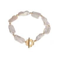 Bracelet en perles de culture d'eau douce, perle d'eau douce cultivée, avec laiton, Plaqué or 18K, bijoux de mode & pour femme, blanc, 9-10mm, Longueur Environ 17 cm, Vendu par PC