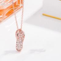 925 Sterling Silver Necklaces, with 1.97inch extender chain, Slipper, plated, fashion jewelry & for woman & with rhinestone, more colors for choice, nickel, lead & cadmium free, Length:Approx 15.74 Inch, Sold By PC