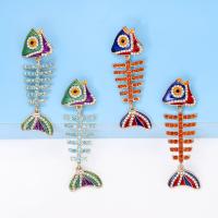 Tibetan Style Drop Earrings, Fish Bone, fashion jewelry & for woman & with rhinestone, more colors for choice, nickel, lead & cadmium free, 20x68mm, Sold By Pair