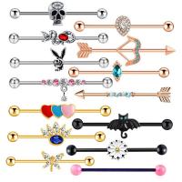 304 Stainless Steel Body Piercing Jewelry Set, with Cubic Zirconia, Vacuum Ion Plating, 5 pieces & fashion jewelry & Unisex & different styles for choice, more colors for choice, 1.60x38x5mm, Sold By Set
