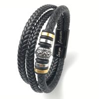 PU Leather Cord Bracelets, with 304 Stainless Steel, Vacuum Ion Plating, vintage & for man, black, Length:Approx 21 cm, Sold By PC