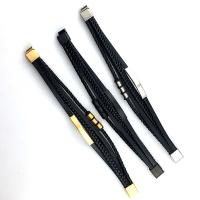 PU Leather Cord Bracelets with 304 Stainless Steel Vacuum Ion Plating vintage & for man Length Approx 21 cm Sold By PC