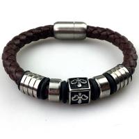 PU Leather Cord Bracelets, with 304 Stainless Steel, polished, vintage & for man, brown, Length:Approx 21 cm, Sold By PC