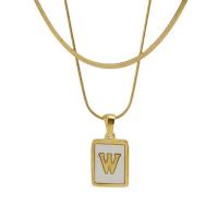 Stainless Steel Jewelry Necklace 304 Stainless Steel with Shell with 5cm extender chain Rectangle Vacuum Ion Plating Double Layer & fashion jewelry & letters are from A to Z & for woman golden Length 40 cm 45 cm Sold By PC