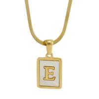 Stainless Steel Jewelry Necklace, 304 Stainless Steel, with Shell, with 5cm extender chain, Rectangle, Vacuum Ion Plating, fashion jewelry & letters are from A to Z & for woman, golden, 12x15mm, Length:40 cm, Sold By PC