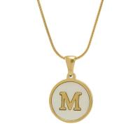 Stainless Steel Jewelry Necklace 304 Stainless Steel with Shell with 5cm extender chain Flat Round Vacuum Ion Plating fashion jewelry & letters are from A to Z & for woman golden 16mm Length 45 cm Sold By PC