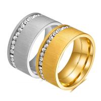 Titanium Steel Finger Ring, plated, fashion jewelry & for man & with rhinestone, more colors for choice, 10mm, Sold By PC