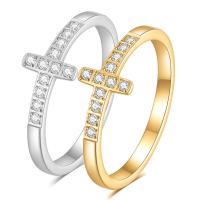Ring Finger Titantium stali, Krzyż, Powlekane, biżuteria moda & dla kobiety & z kamieniem, dostępnych więcej kolorów, 7mm, sprzedane przez PC