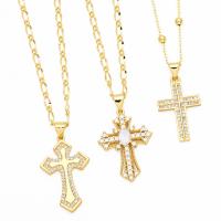 Cubic Zircon Micro Pave Brass Necklace with 5cm extender chain Cross plated fashion jewelry & micro pave cubic zirconia golden nickel lead & cadmium free Length 45 cm Sold By PC