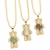 Cubic Zircon Micro Pave Brass Necklace, with 5cm extender chain, Bear, plated, fashion jewelry & micro pave cubic zirconia, more colors for choice, nickel, lead & cadmium free, 38x18mm, Length:45 cm, Sold By PC