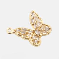 Cubic Zirconia Micro Pave Brass Pendant, Butterfly, high quality plated, DIY & micro pave cubic zirconia, gold, 19x27x2mm, Hole:Approx 1mm, Sold By PC